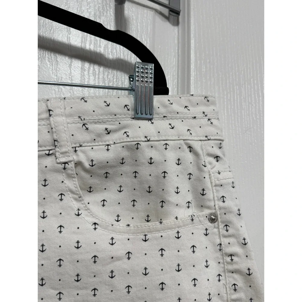Stitch Star Womens Size 20W White Anchor Print Denim Shorts Casual‎ Nautical